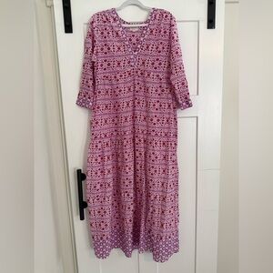 Aspiga Organic Cotton Pink Printed Long Sleeve Maxi Dress EUC 0371